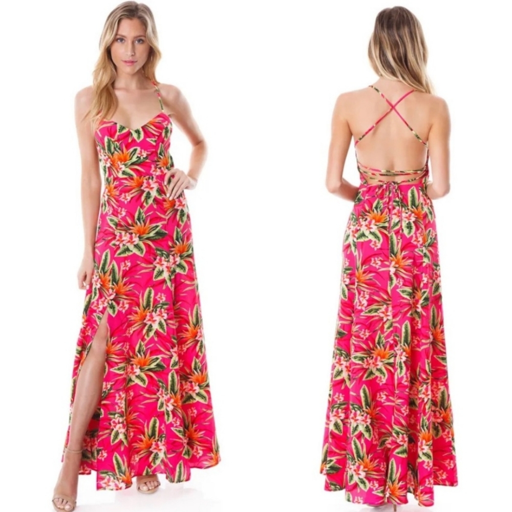 Show Me Your Mumu Nwot Hot Pink Tropical Floral Nicole Maxidress